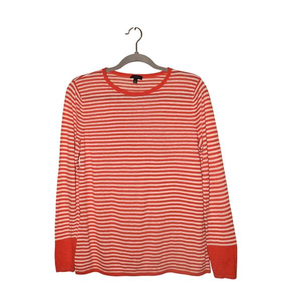 TALBOTS $78 Red White Stripe Lightweight Linen Blend Sweater Large - Picture 1 of 3